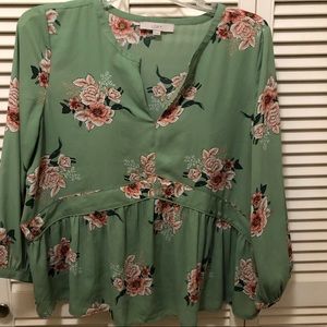 Loft XL VGUC sage and pink blouse
